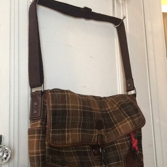 Plaid/leather Fossil messenger bag - Picture 3 of 3